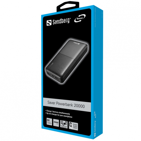 Sandberg SAVER - Power bank - 20000 mAh - 2.4 A - 2 output connectors (USB) - 1
