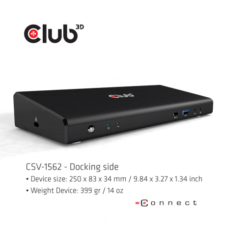 Club3D SenseVision Connect USB C 3.2 Gen1 Universal Triple 4K Charging Dock - Docking station - USB-C 3.2 - HDMI, DP - GigE - 4