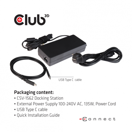 Club3D SenseVision Connect USB C 3.2 Gen1 Universal Triple 4K Charging Dock - Docking station - USB-C 3.2 - HDMI, DP - GigE - 6