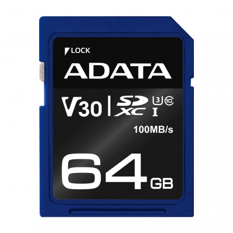ADATA Premier Pro - Flash memory card - 64 GB - Video Class V30 / UHS-I U3 / Class10 - SDXC UHS-I - 2