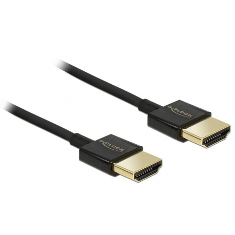 Delock Slim Premium - HDMI cable with Ethernet - HDMI male to HDMI male - 2 m - triple shielded - black - 4K support - 1