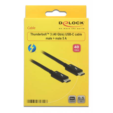 DeLOCK - Thunderbolt cable - USB-C (M) to USB-C (M) - USB 3.1 Gen 2 / Thunderbolt 3 / DisplayPort 1.2a - 20 V - 5 A - 50 cm - 4K support - black - 1