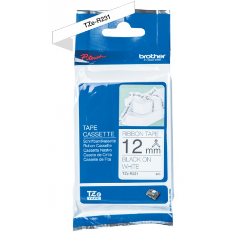 Brother TZe-R231 - Black on white - Roll (1.2 cm x 4 m) 1 cassette(s) ribbon tape - for Brother PT-D210, D600, H110; P-Touch Cube PT-P300; P-Touch Embellish PT-D215 - 2