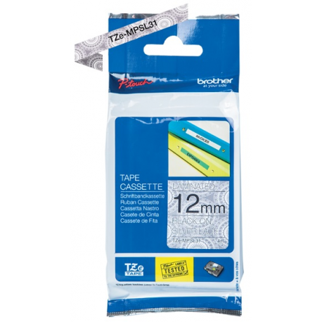 Brother TZe-MPSL31 - Black on silver lace - Roll (1.2 cm x 4 m) 1 cassette(s) laminated tape - for Brother PT-H110; P-Touch Cube PT-P300; P-Touch Cube Pro PT-P910; P-Touch Embellish PT-D215 - 2