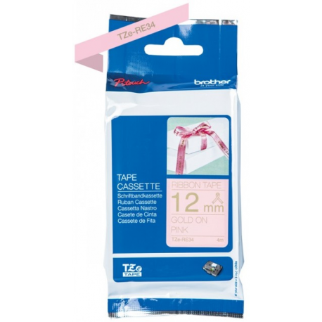 Brother TZe-RE34 - Gold on pink - Roll (1.2 cm x 4 m) 1 cassette(s) ribbon tape - for Brother PT-D600, H110; P-Touch PT-D450; P-Touch Cube PT-P300; P-Touch Embellish PT-D215 - 2