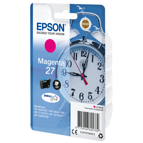 Epson 27 - 3.6 ml - magenta - original - ink cartridge - for WorkForce WF-3620, WF-3640, WF-7110, WF-7210, WF-7610, WF-7620, WF-7710, WF-7715, WF-7720 - 1