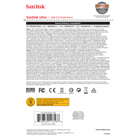 SanDisk Ultra - USB flash drive - 128 GB - USB 3.0 - 6