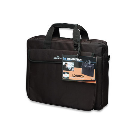 Manhattan London Laptop Bag 15.6", Top Loader, Black, LOW COST, Accessories Pocket, Shoulder Strap (removable), Cheaper alternative to Targus TAR300, Notebook Case, Three Year Warranty - Notebook carrying case - 15.6" - black - 4