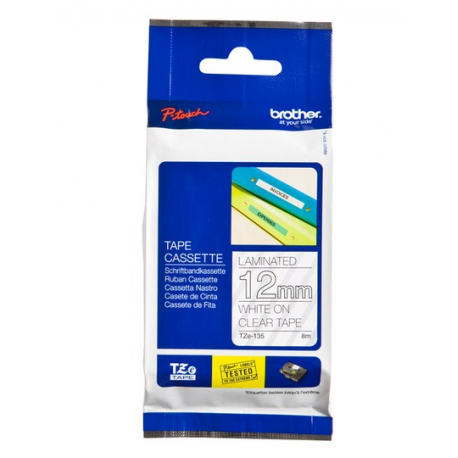 Brother TZe-135 - Self-adhesive - white on clear - Roll (1.2 cm x 8 m) 1 cassette(s) laminated tape - for Brother PT-D210, D600, H110; P-Touch PT-1880, D200, D450, E110, E550, E800, H110, P900 - 4
