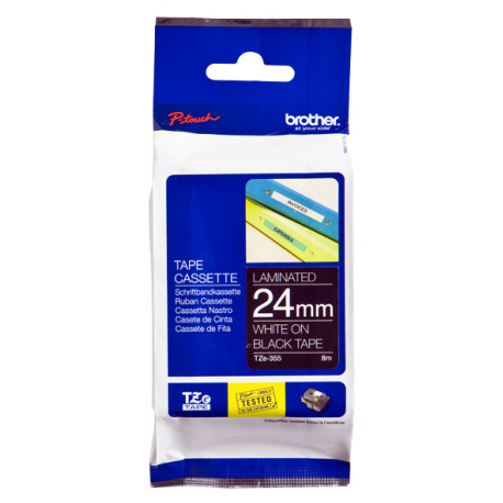 Brother TZe-355 - Standard adhesive - white on black - Roll (2.4 cm x 8 m) 1 cassette(s) laminated tape - for Brother PT-D600; P-Touch PT-3600, D800, E550, E800, P750, P900, P950; P-Touch EDGE PT-P750 - 2