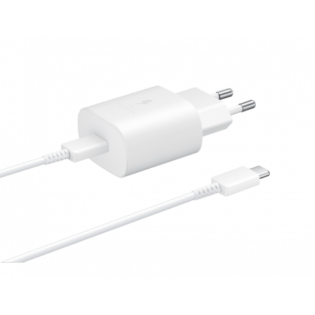 Samsung Fast Charging Wall Charger EP-TA800 - Power adapter - 25 Watt - 3 A - Ultra Fast Charge (USB-C) - on cable: USB-C - white - for Galaxy A20, A50, A70, A8s, M30, M40, Note10, S20, S20 5G, S20+ 5G, Z Flip, Z Flip 5G - 2