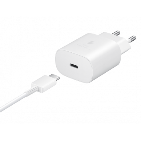 Samsung Fast Charging Wall Charger EP-TA800 - Power adapter - 25 Watt - 3 A - Ultra Fast Charge (USB-C) - on cable: USB-C - white - for Galaxy A20, A50, A70, A8s, M30, M40, Note10, S20, S20 5G, S20+ 5G, Z Flip, Z Flip 5G - 4