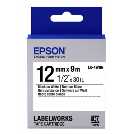 Epson LK-4WBVN - Vinyl - black on white - Roll (1.2 cm x 7 m) 1 cassette(s) label tape - for LabelWorks LW-1000, LW-300, LW-400, LW-600, LW-700, LW-K400, LW-Z700, LW-Z710, LW-Z900 - 0