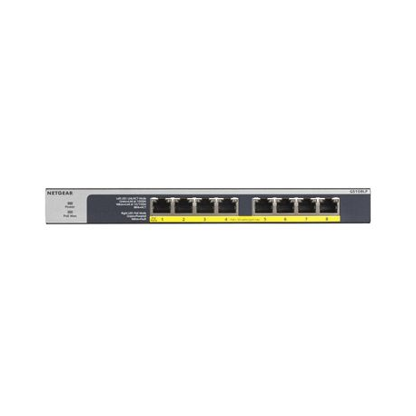 NETGEAR GS108LP - Switch - 8 x 10 / 100 / 1000 (PoE+) - desktop, rack-mountable, wall-mountable - PoE+ (60 W) - DC power - 4