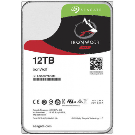 Seagate IronWolf ST12000VN0008 - Hard drive - 12 TB - internal - 3.5" - SATA 6Gb / s - 7200 rpm - buffer: 256 MB - 2