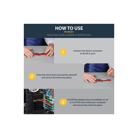 StarTech.com M2 PCIe SSD Adapter - x4 PCIe 3.0 NVMe / AHCI / NGFF / M-Key - Low Profile and Full Profile - SSD PCIe M.2 Adapter (PEX4M2E1) - Interface adapter - M.2 - Expansion Slot to M.2 - M.2 Card - PCIe x4 - red - for P / N: BNDTB10GI, BNDTB210GSFP, BNDTB310GNDP, BNDTB410GSFP, BNDTB4M2E1, BNDTBUSB3142 - 8