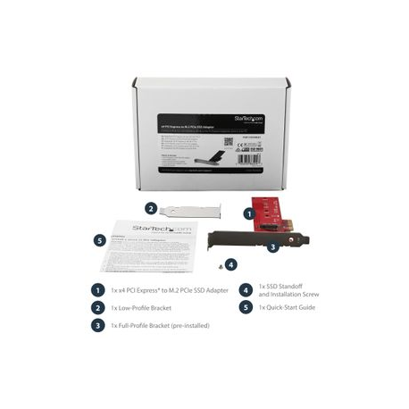 StarTech.com M2 PCIe SSD Adapter - x4 PCIe 3.0 NVMe / AHCI / NGFF / M-Key - Low Profile and Full Profile - SSD PCIe M.2 Adapter (PEX4M2E1) - Interface adapter - M.2 - Expansion Slot to M.2 - M.2 Card - PCIe x4 - red - for P / N: BNDTB10GI, BNDTB210GSFP, BNDTB310GNDP, BNDTB410GSFP, BNDTB4M2E1, BNDTBUSB3142 - 9
