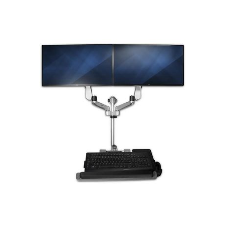 StarTech.com Wall Mount Workstation, Articulating Standing Desk w / Ergonomic Height Adjustable Dual Monitor Arm & Keyboard Tray, 2x 30" VESA Displays, Foldable Wall Mounted Sit Stand Desk - Foldable Standing Desk (WALLSTSI2) - Mounting kit (pole, mouse holder, wrist rest, wall mount bracket, keyboard tray, 2 display brackets, 2 x spring arms, 2 x swivel arms with logo, monitor shoulder, wall mount bracket with lock plate, 2 x swivel arms, mouse tray, mouse tray fixed plate, EVA mouse pad) - for 2 LCD displays / keyboard / mouse - plastic, aluminium, steel - silver - screen size: 13"-30" - wall-mountable - TAA Compliant - 5