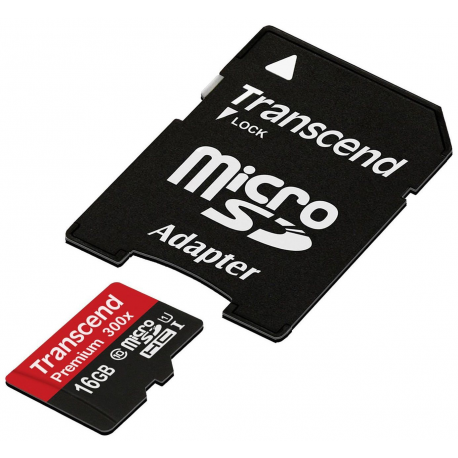 Transcend Premium - Flash memory card (microSDHC to SD adapter included) - 16 GB - UHS-I U1 / Class10 - microSDHC UHS-I - 1