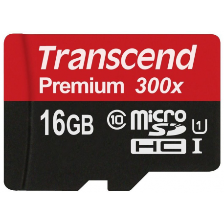 Transcend Premium - Flash memory card (microSDHC to SD adapter included) - 16 GB - UHS-I U1 / Class10 - microSDHC UHS-I - 2