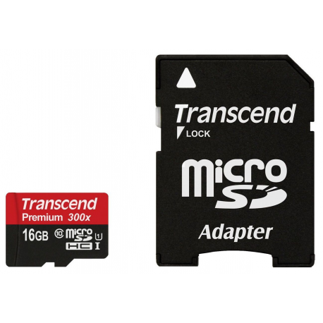 Transcend Premium - Flash memory card (microSDHC to SD adapter included) - 16 GB - UHS-I U1 / Class10 - microSDHC UHS-I - 4