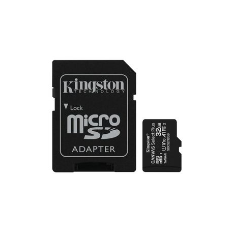 Kingston Canvas Select Plus - Flash memory card (microSDHC to SD adapter included) - 32 GB - A1 / Video Class V10 / UHS Class 1 / Class10 - microSDHC UHS-I - 2