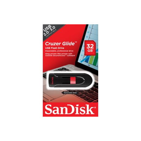 SanDisk Cruzer Glide - USB flash drive - 32 GB - USB 2.0 - black, red - 5