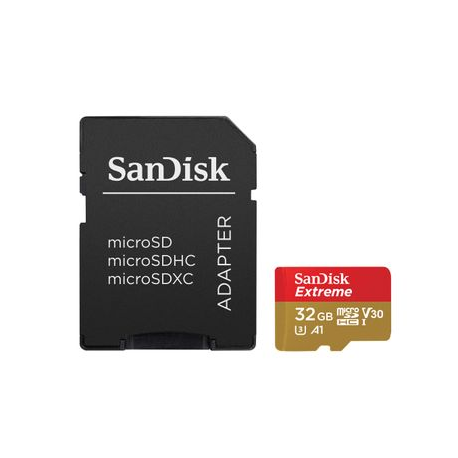 SanDisk Extreme - Flash memory card (microSDHC to SD adapter included) - 32 GB - A1 / Video Class V30 / UHS-I U3 - microSDHC UHS-I - 2
