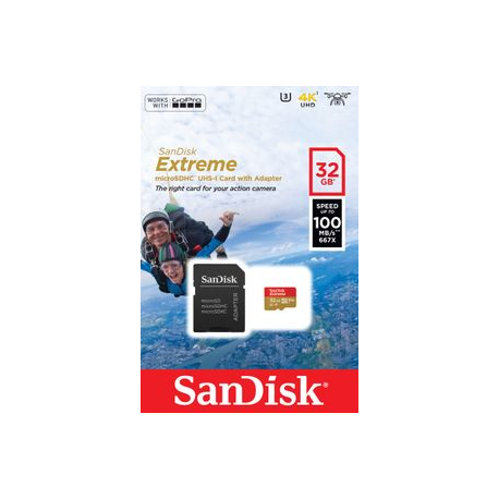SanDisk Extreme - Flash memory card (microSDHC to SD adapter included) - 32 GB - A1 / Video Class V30 / UHS-I U3 - microSDHC UHS-I - 3