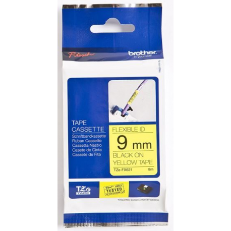 Brother TZe-FX621 - Black on yellow - Roll (0.9 cm x 8 m) 1 cassette(s) flexible tape - for Brother PT-D210, D600, H110; P-Touch PT-1005, D450, H110, P300; P-Touch Cube Pro PT-P910 - 1