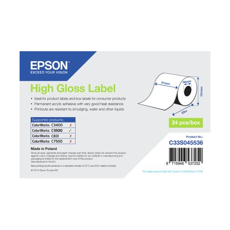 Epson - High-glossy - Roll (5.1 cm x 33 m) 1 roll(s) labels - for ColorWorks CW-C4000E (BK), CW-C4000E (MK); TM C3500 - 1
