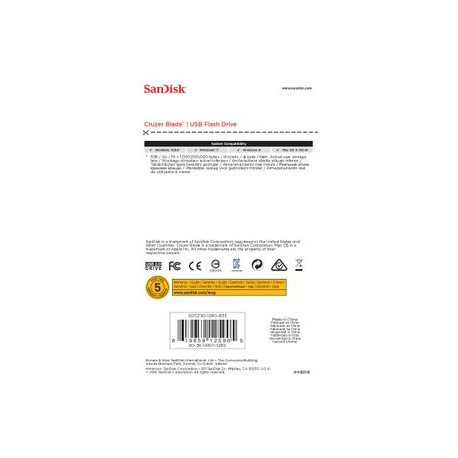 SanDisk Cruzer Blade - USB flash drive - 128 GB - USB - black, red - 8