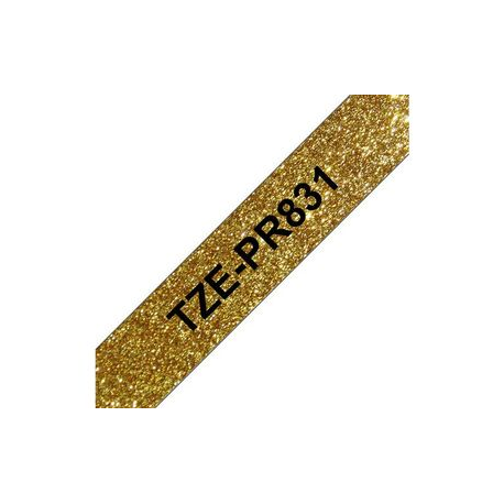 Brother TZePR831 - Black print on premium glitter gold - Roll (1.2 cm x 8 m) 1 roll(s) laminated tape - for PTD200, PTD210, PTD215E, PTD400, PTD400AD, PTD600, PTD600VP, PTH100, PTH110, PTP300BT, PTP700, PTP710BT - 2