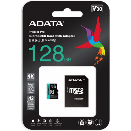 ADATA Premier Pro V30S - Flash memory card (SD adapter included) - 128 GB - A2 / Video Class V30 / UHS-I U3 / Class10 - microSDXC UHS-I - 1