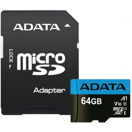 ADATA Premier - Flash memory card (microSDXC to SD adapter included) - 64 GB - UHS Class 1  /  Class10 - microSDXC UHS-I - for retail customers - 5
