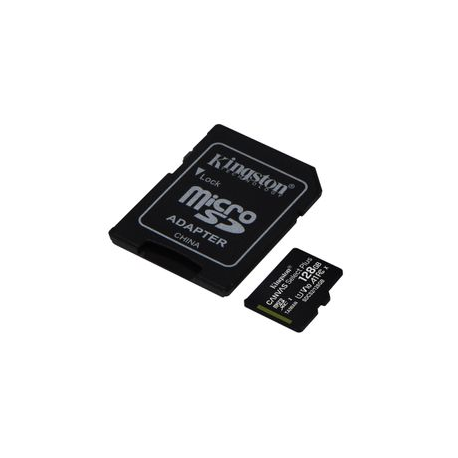 Kingston Canvas Select Plus - Flash memory card (microSDXC to SD adapter included) - 128 GB - A1 / Video Class V10 / UHS Class 1 / Class10 - microSDXC UHS-I - 3