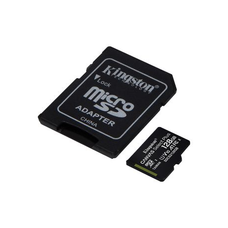 Kingston Canvas Select Plus - Flash memory card (microSDXC to SD adapter included) - 128 GB - A1 / Video Class V10 / UHS Class 1 / Class10 - microSDXC UHS-I - 5