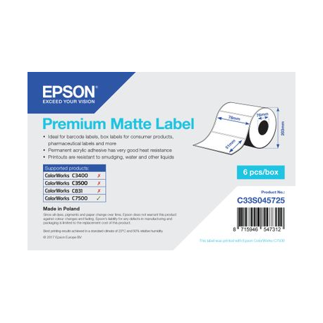 Epson Premium - Matte - permanent acrylic adhesive - 76 x 51 mm 2310 label(s) (1 roll(s) die cut labels - for ColorWorks C7500, C7500G, CW-C6000Ae, CW-C6000Pe, TM-C7500 - 1