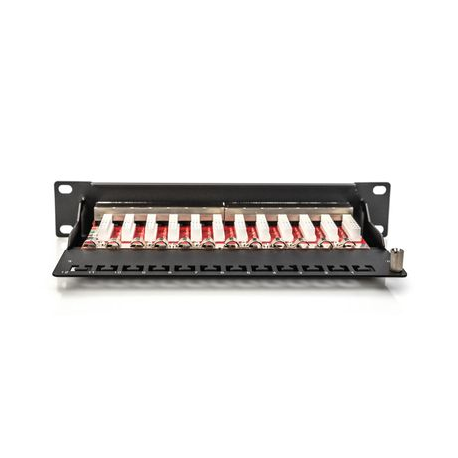 DIGITUS DN-91612S - Patch panel - CAT 6 - RJ-45 X 12 - black, RAL 9005 - 1U - 3