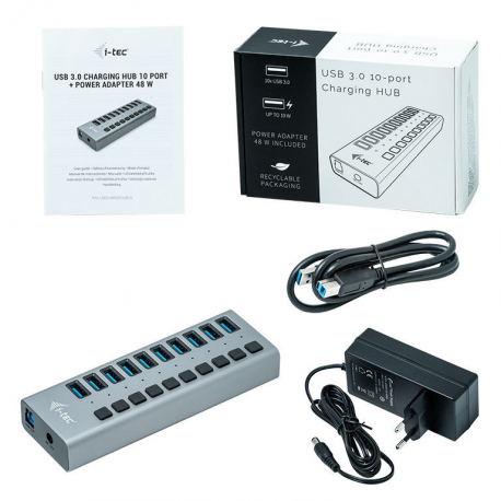 i-Tec USB 3.0 Charging HUB 10 port + Power Adapter 48 W - Hub - 10 x SuperSpeed USB 3.0 - desktop - 2