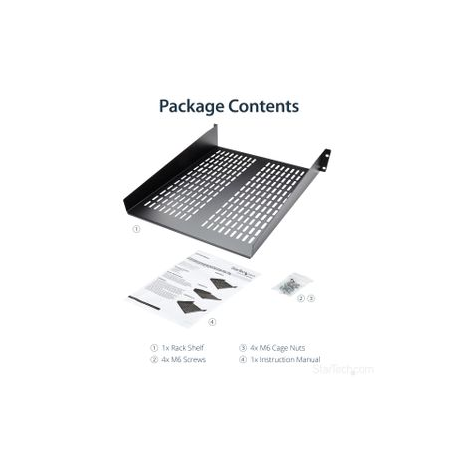 StarTech.com 1U Server Rack Shelf, 2U 22in Universal Fixed Vented Network Rack Shelf / Cantilever Tray for 19" AV / Data / Network Equipment Enclosure w / Cage Nuts & Screws, 50lbs Weight Cap. - 2U Network Rack Shelf (CABSHELF22V) - Rack shelf - black - 2U - 22" - for P / N: RK1233BKM, RK2433BKM, RK2537BKM, RK3236BKF, RK4236BKB, RK4242BK24, RK4242BK30 - 8