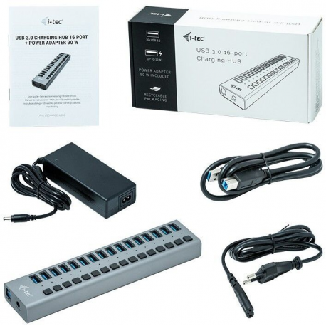i-Tec USB 3.0 Charging HUB 16 port + Power Adapter 90 W - Hub - 16 x SuperSpeed USB 3.0 - desktop - 1