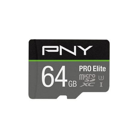 PNY PRO Elite - Flash memory card (microSDXC to SD adapter included) - 64 GB - A1 / Video Class V30 / UHS-I U3 / Class10 - microSDXC UHS-I - 0