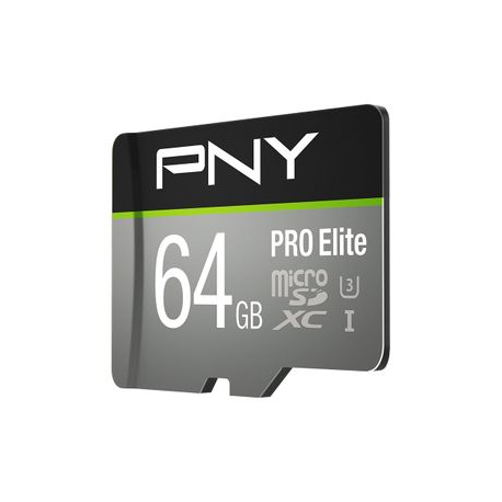 PNY PRO Elite - Flash memory card (microSDXC to SD adapter included) - 64 GB - A1 / Video Class V30 / UHS-I U3 / Class10 - microSDXC UHS-I - 1