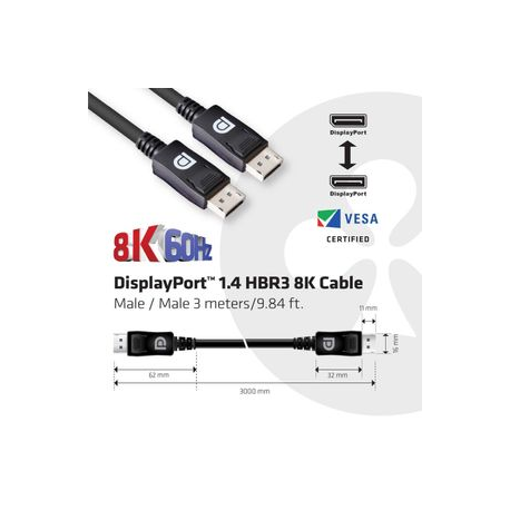 Club 3D - DisplayPort cable - DisplayPort (M) to DisplayPort (M) - DisplayPort 1.4 - 3 m - 8K support - 1