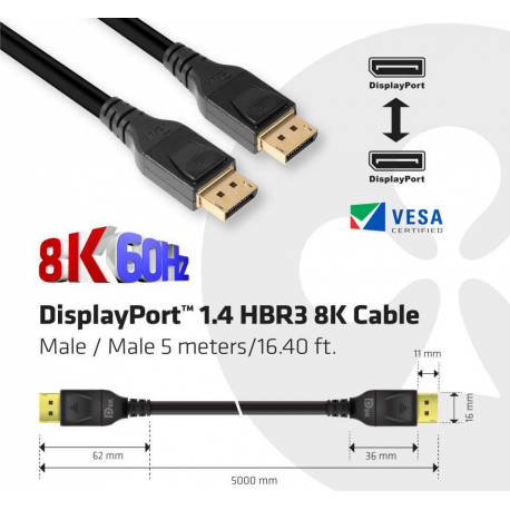 Club 3D - DisplayPort cable - DisplayPort (M) latched to DisplayPort (M) latched - DisplayPort 1.4 - 5 m - 8K support - 3