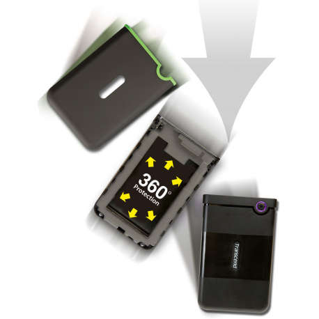 Transcend StoreJet 25M3 - Hard drive - 1 TB - external (portable) - 2.5" - USB 3.1 Gen 1 - 256-bit AES - iron grey - 5