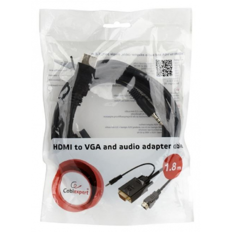 Cablexpert A-HDMI-VGA-03-6 - Adapter cable - HDMI male to HD-15 (VGA), stereo mini jack male - 1.8 m - black - thumbscrews, 1080p support - 2