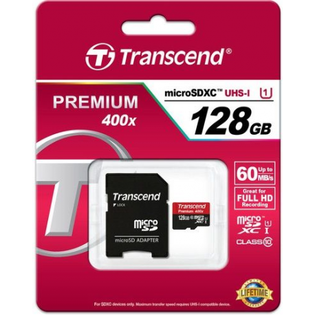 Transcend Premium - Flash memory card (microSDXC to SD adapter included) - 128 GB - UHS Class 1 / Class10 - 300x - microSDXC - 2