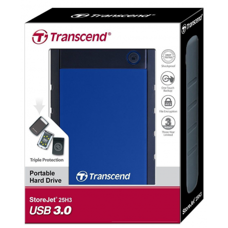 Transcend StoreJet 25H3B - Hard drive - 1 TB - external (portable) - 2.5" - USB 3.0 - 3